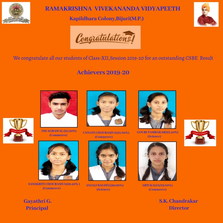 RKVV  Class-XII & X Achievers List 2019-20 